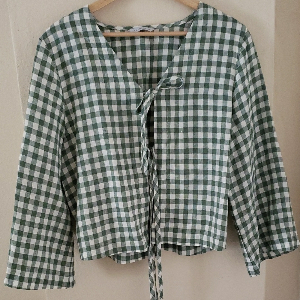 Linenfox Marina Green Gingham Linen Top